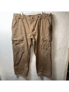 Duluth Trading Co Men Cargo Work Pants 46x29 Brown Fleece Lined Workwear Utility